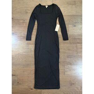 NWT J for Justify Contour Collection Black Ribbed Square Neck Maxi Dress‎ M